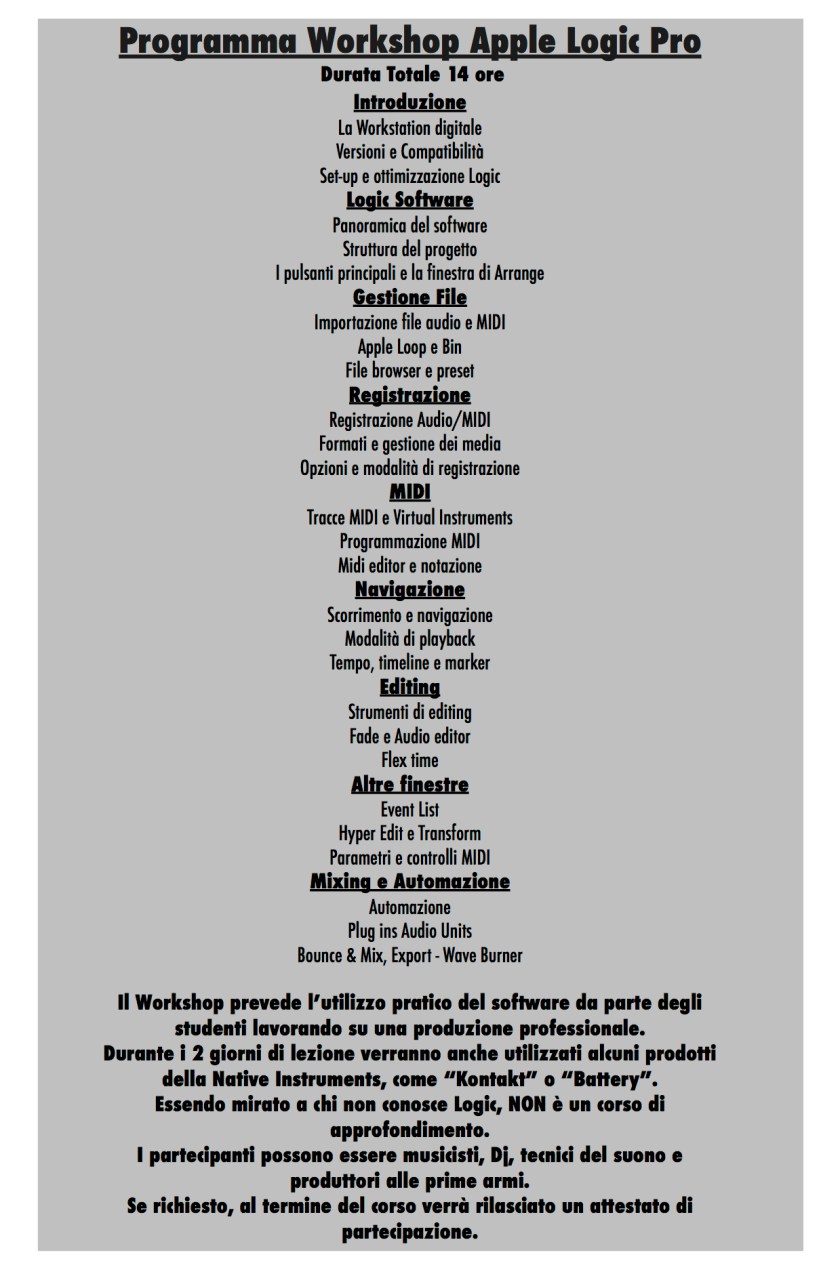 Grafica Programma Logic Pro